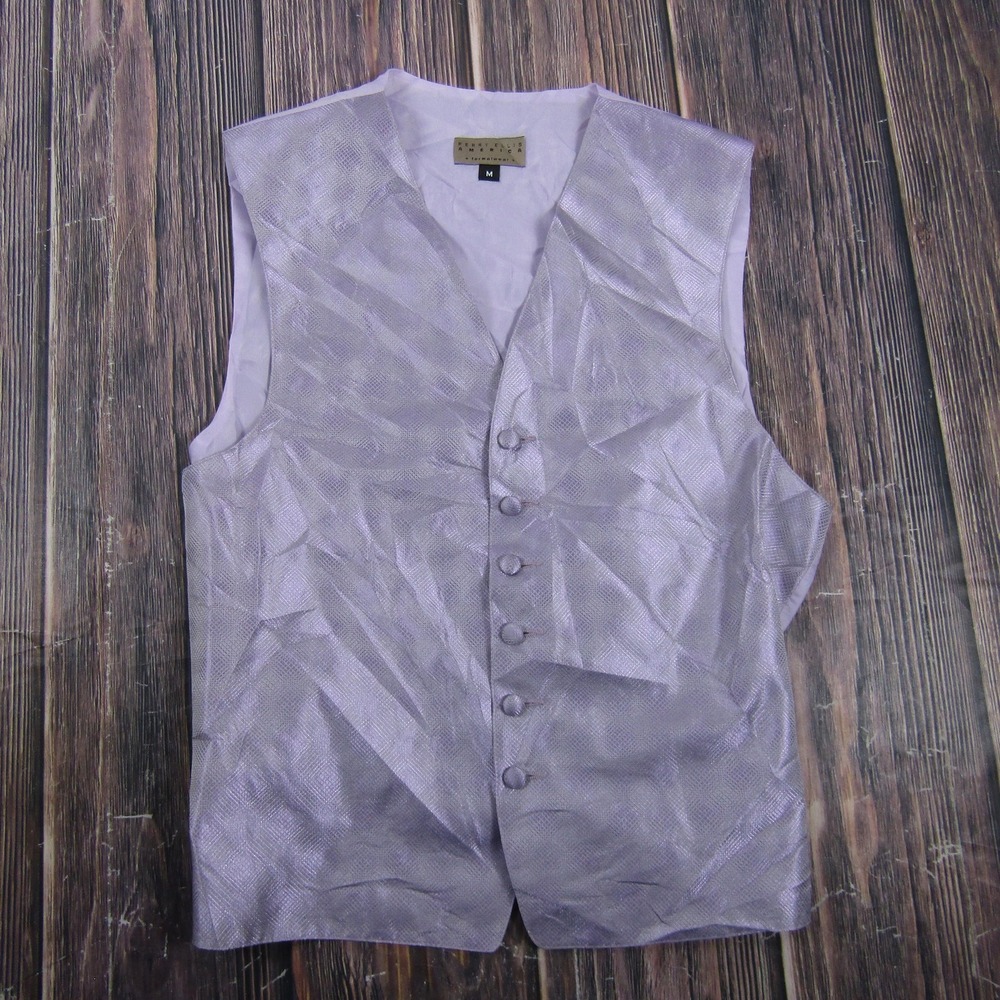 Suit Vest Mens M Purple Geometric Polyester Tuxedo Perry Ellis America Formal